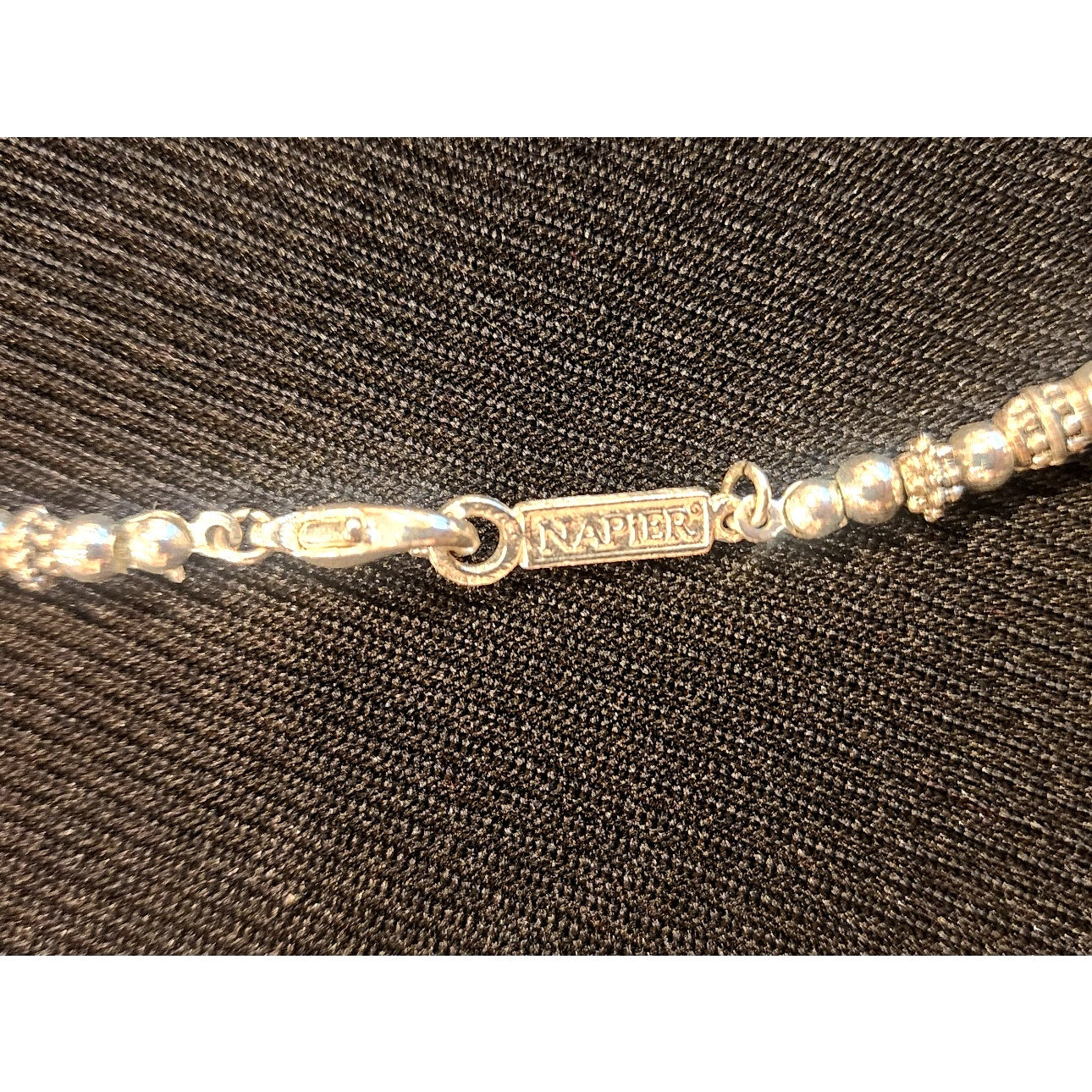 Napier Silver‑Tone Beaded Chain Necklace 23” Signed Vintage Classic