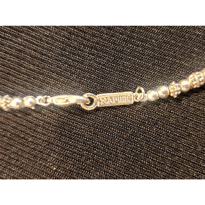 Napier Silver‑Tone Beaded Chain Necklace 23” Signed Vintage Classic