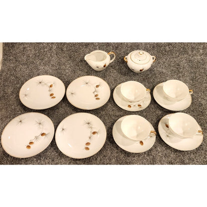 Vintage Japanese Pinecone Tea Set – Service for 4 + Cream & Sugar – Gold Trim