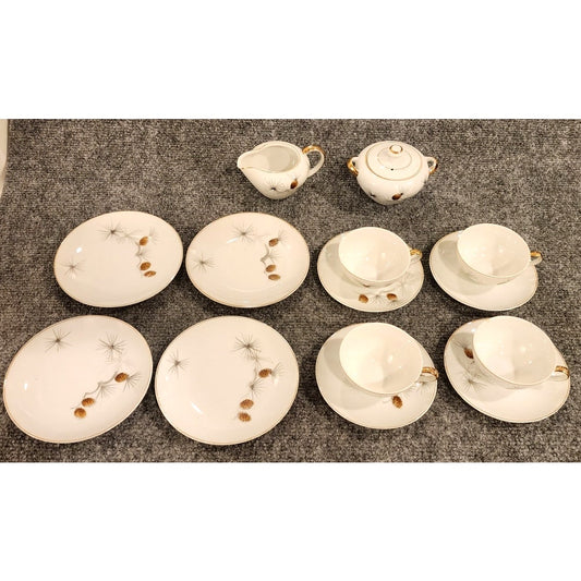Vintage Japanese Pinecone Tea Set – Service for 4 + Cream & Sugar – Gold Trim