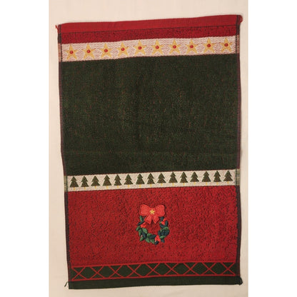 New - Vintage 3 PC SET - Embroidered Red, Green, White - Wreath -Towel set