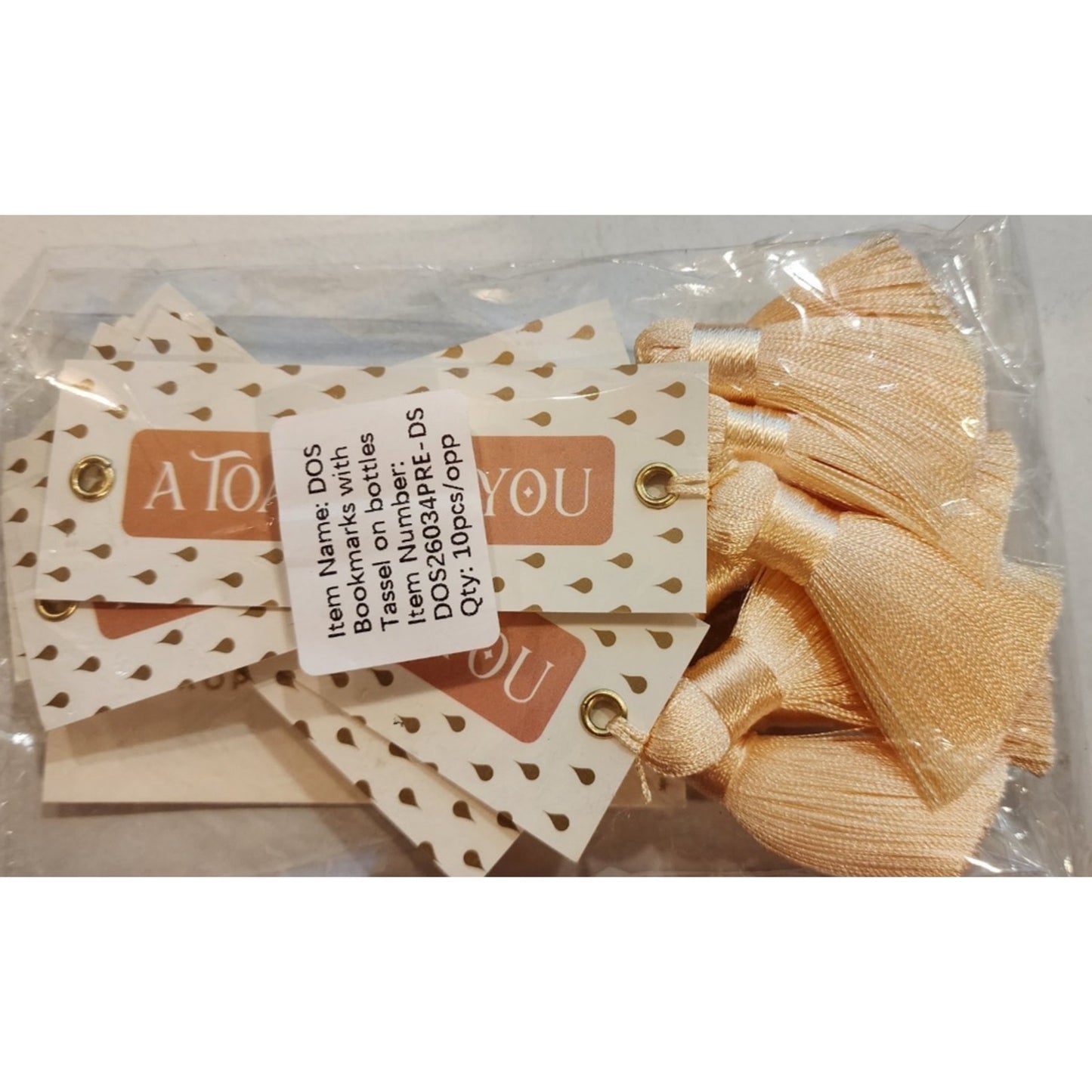 Pk of 10 - "A TOAST TO YOU" - "DROP OF SUNSHINE" - BOOKMARKS WITH TASSEL