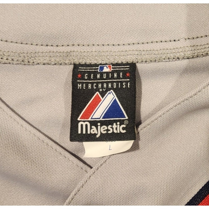Atlanta Braves Majestic Baseball Jersey Gray Red Sewn Logo MLB Mens Large