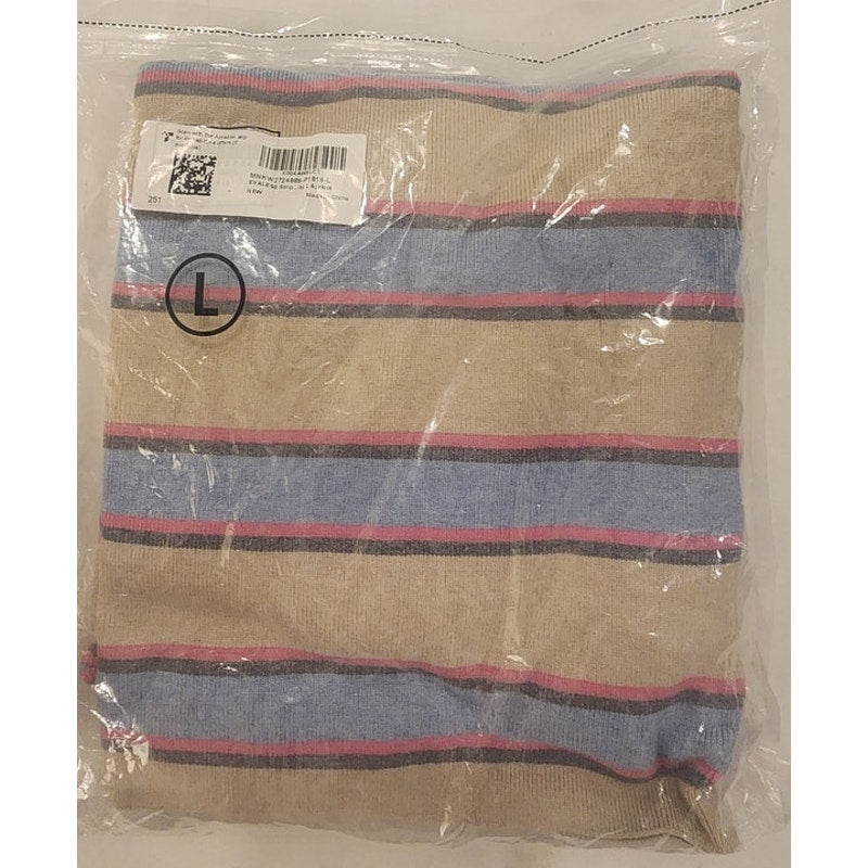 Evaless Women’s Striped Knit Sweater V‑Neck Apricot Multicolor Size L NWT