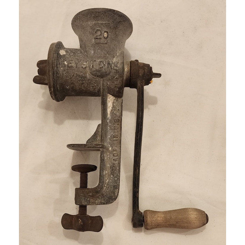 Vintage Keystone No 20 Cast Iron Meat Grinder Hand Crank Table Clamp USA Made