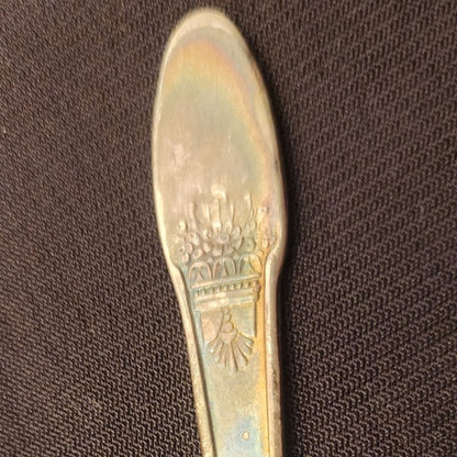 Vintage Wm Rogers Silverplate Baby Spoon and Fork Set Small 4.25 In 847 DS TS