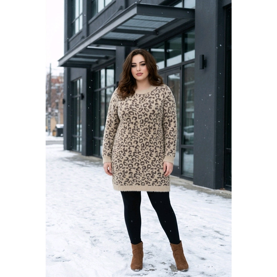 Maurices Leopard Print Fuzzy Sweater Women’s XXL Tan Brown Pullover