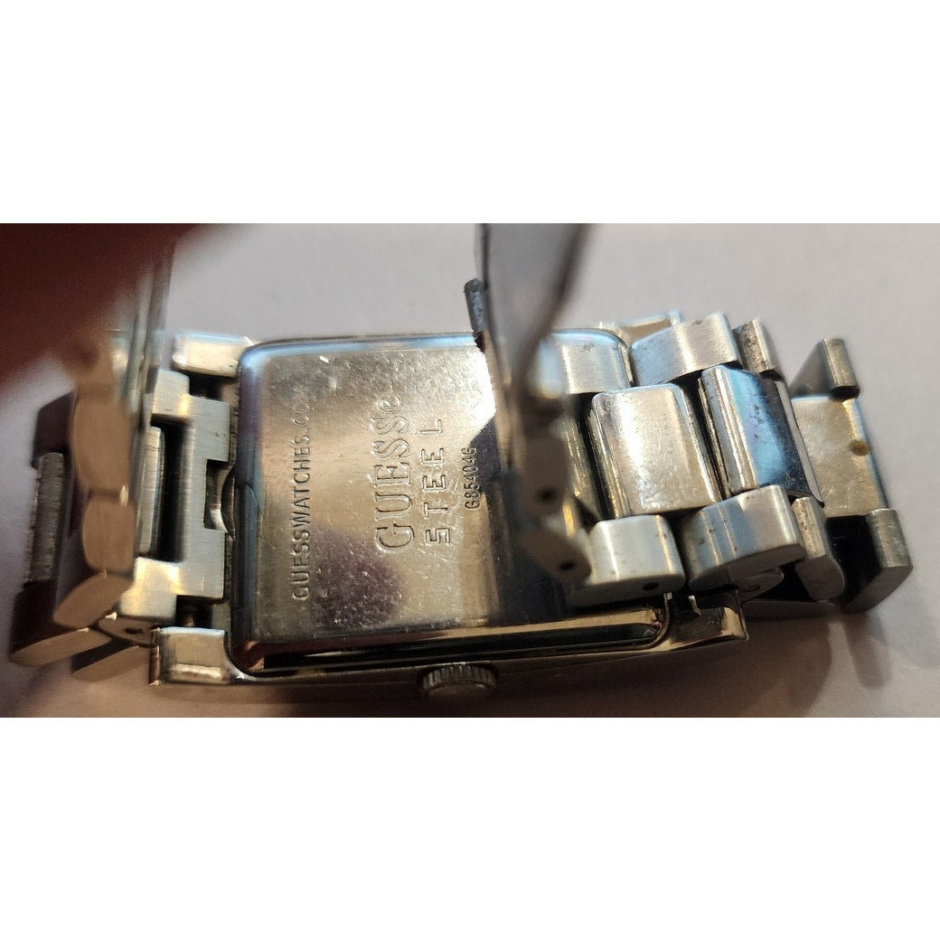 Vintage Guess Steel Mens Blue Dial Rectangular Quartz Watch Stainless Bracelet