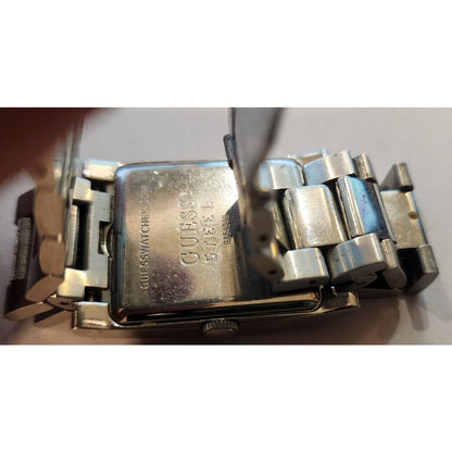 Vintage Guess Steel Mens Blue Dial Rectangular Quartz Watch Stainless Bracelet