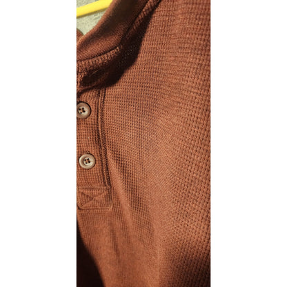 RedHead Mens 2XL Burgundy Thermal Long Sleeve Henley Shirt Button Waffle Knit