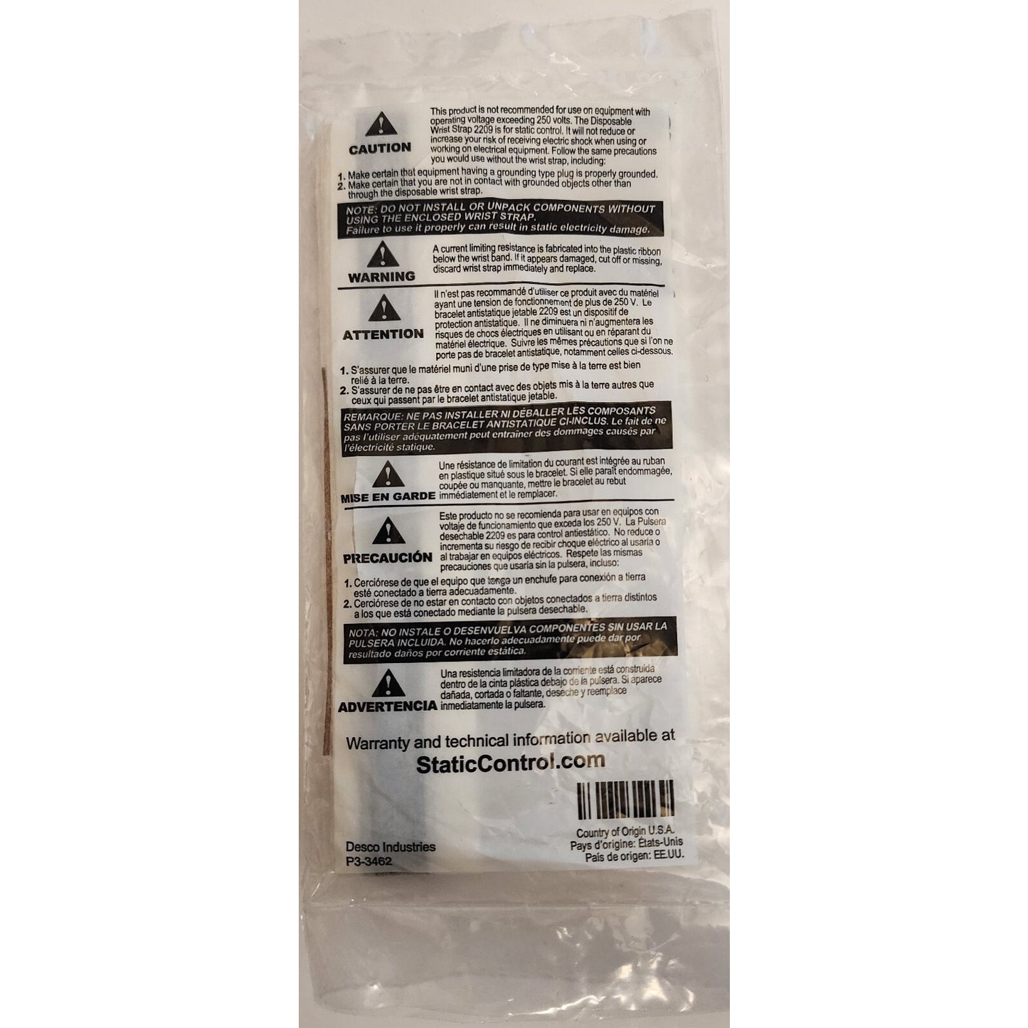 Static Control - Disposable Wrist Strap Bracelet - 2209