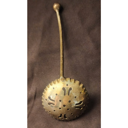 Antique Brass Tea Strainer Sifter Pierced Star Pattern Turn of Century Patina
