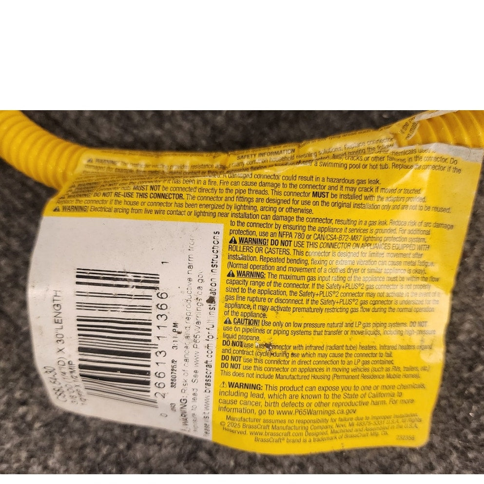 BrassCraft CSSL54-30 Flexible Stainless Steel Gas Connector Line 3/8 OD x 30in