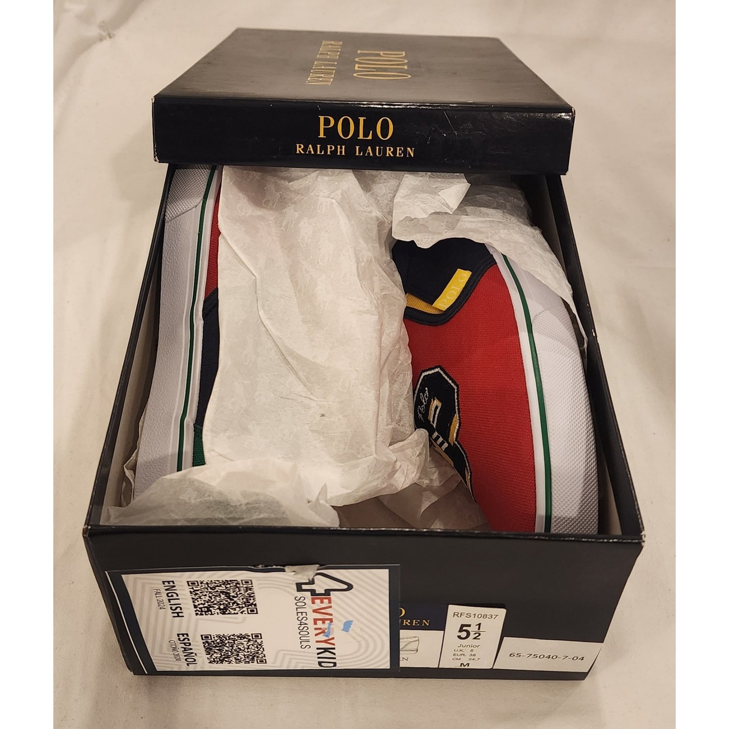 Polo Ralph Lauren Color‑Block Slip‑On Sneakers Junior 5.5 – New With Box