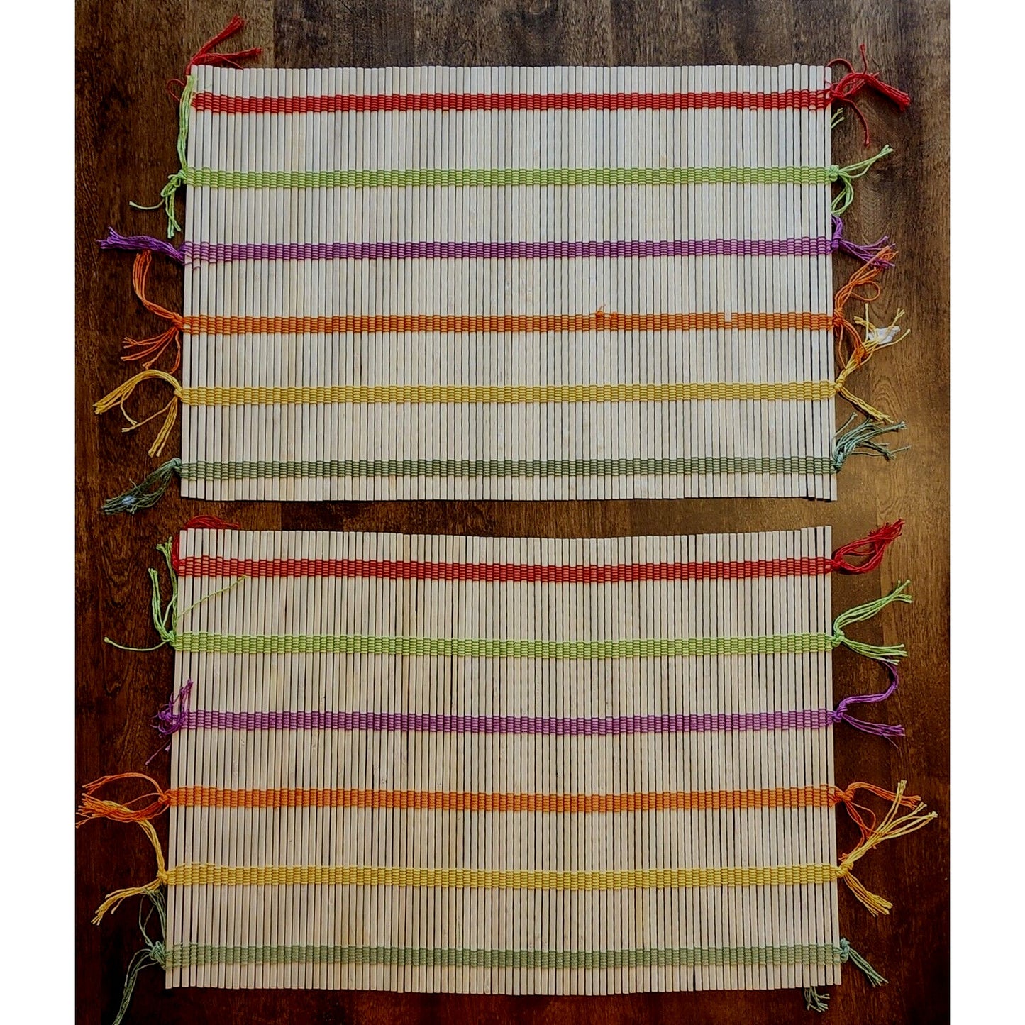 Set of 2 - Bamboo Placemats - Rollup Mats - 19 X 13 inch. Color threads. New