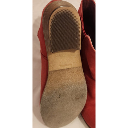 Journee Collection Red Faux Suede Ankle Boots Booties Block Heel Chelsea Style
