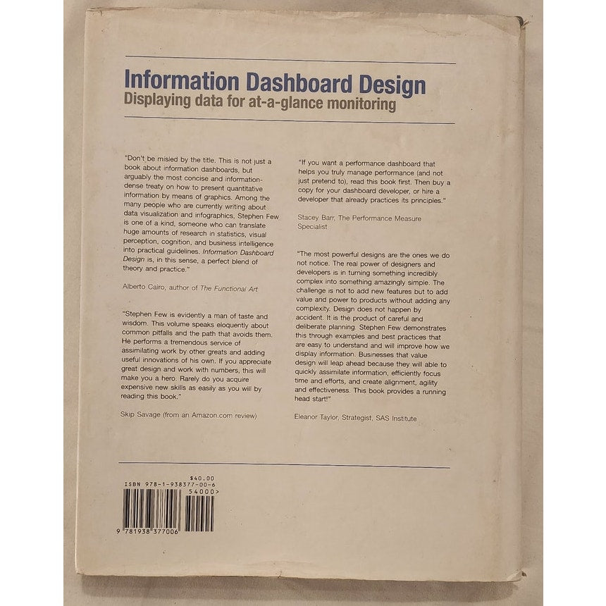 Information Dashboard Design 2nd Ed by Stephen Few Hardcover