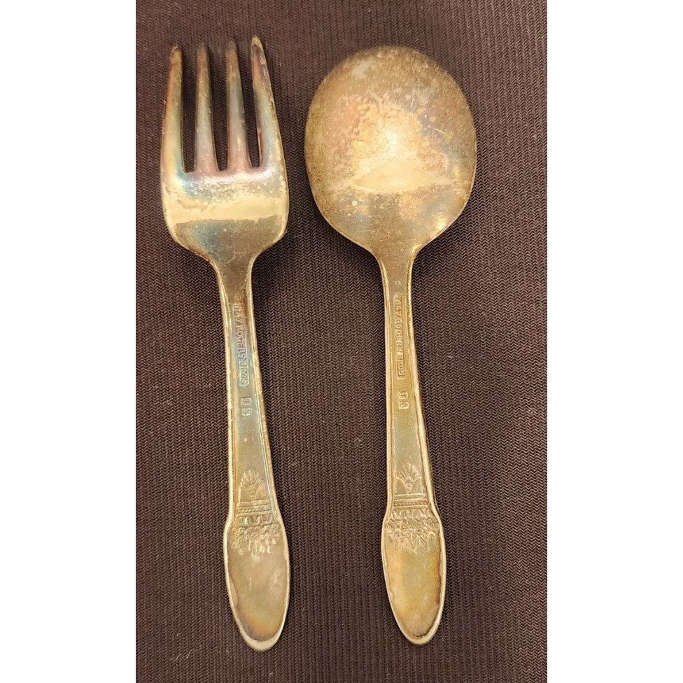 Vintage Wm Rogers Silverplate Baby Spoon and Fork Set Small 4.25 In 847 DS TS