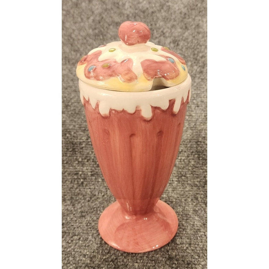 American Atelier Confections Pink Ice Cream Sundae Lidded Canister Jar 7.5"