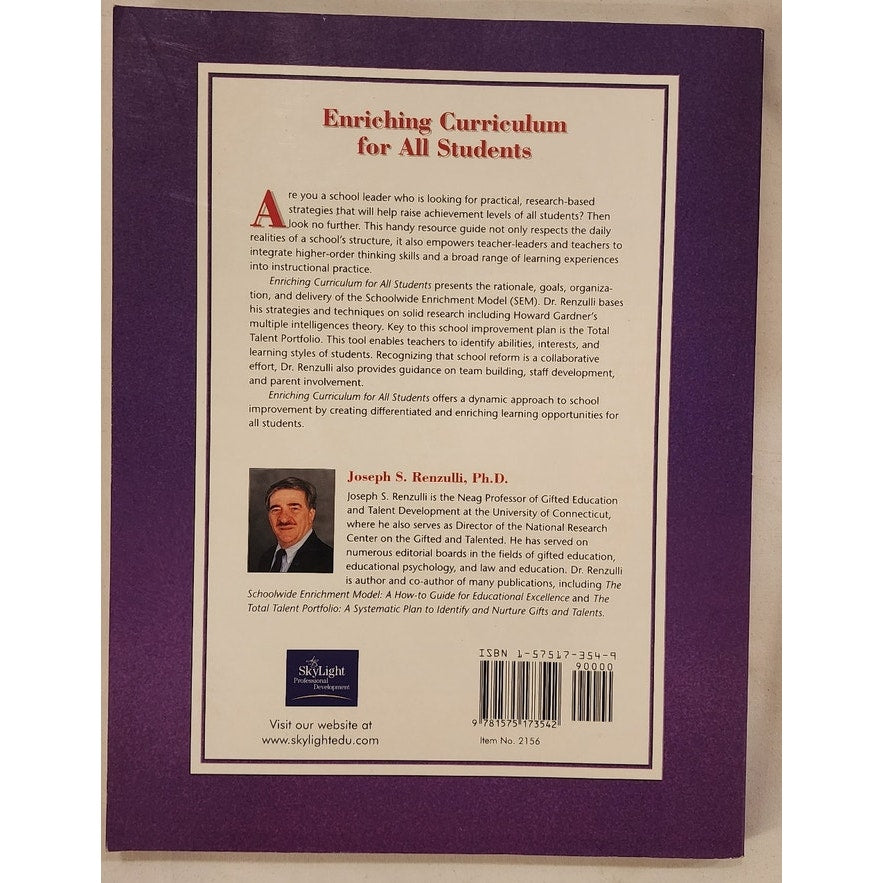 Enriching Curriculum for All Students by Joseph Renzulli Education Book