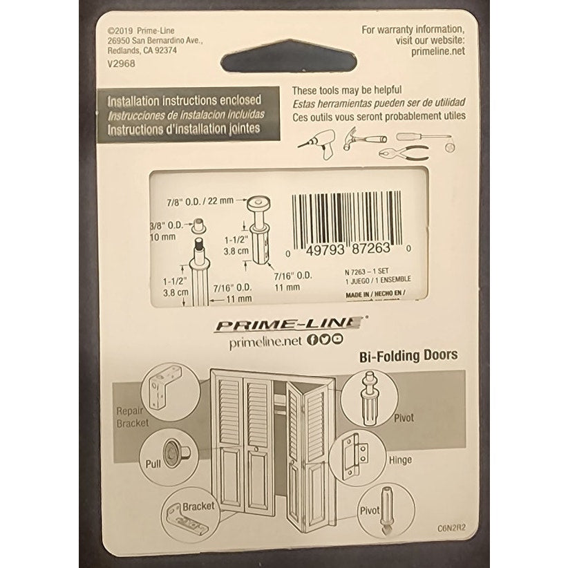 Prime‑Line Bi‑Fold Door Pivot & Guide Wheel Kit – N 7263 – 7/8" Roller