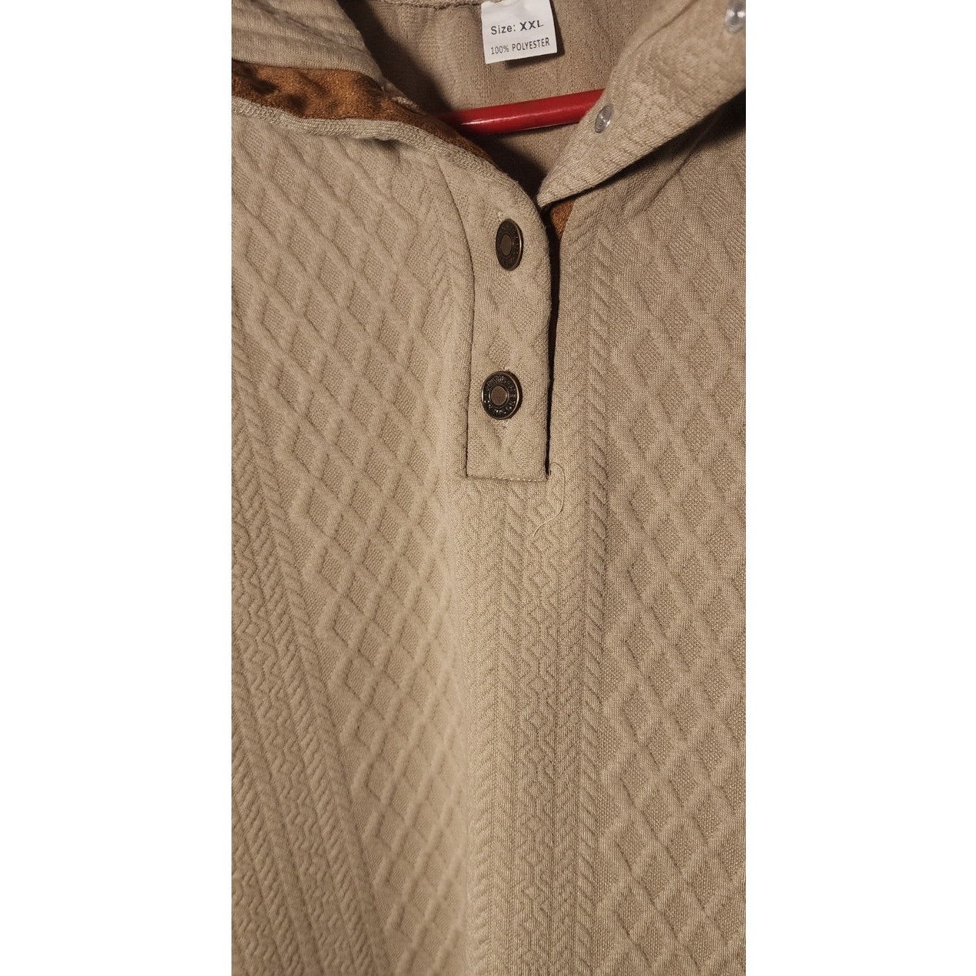 Mens XXL Beige Knit Long Sleeve Henley Pullover Sweater Jeans Hengsheng