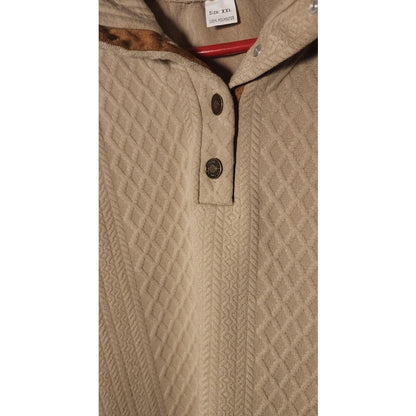 Mens XXL Beige Knit Long Sleeve Henley Pullover Sweater Jeans Hengsheng