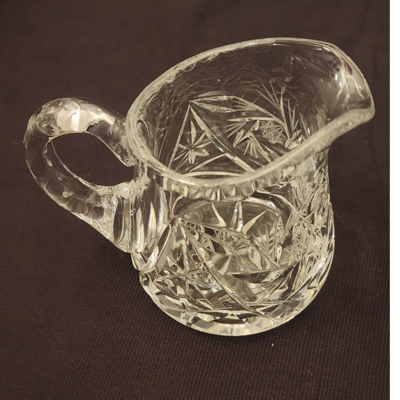 Vintage Clear Glass Crystal Creamer and Sugar Bowl Set with Lid Hand Blown 2 Pc