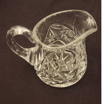 Vintage Clear Glass Crystal Creamer and Sugar Bowl Set with Lid Hand Blown 2 Pc