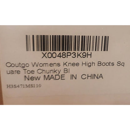 Coutgo Women’s Knee High Boots Beige Suede Square Toe Chunky Heel Size 6 NWOT
