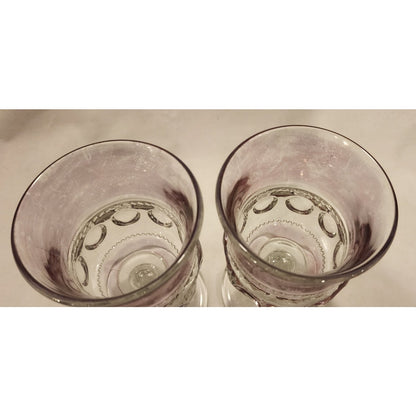 Vintage Indiana Glass Kings Crown Pale Cranberry Flash Thumbprint Goblets Pair