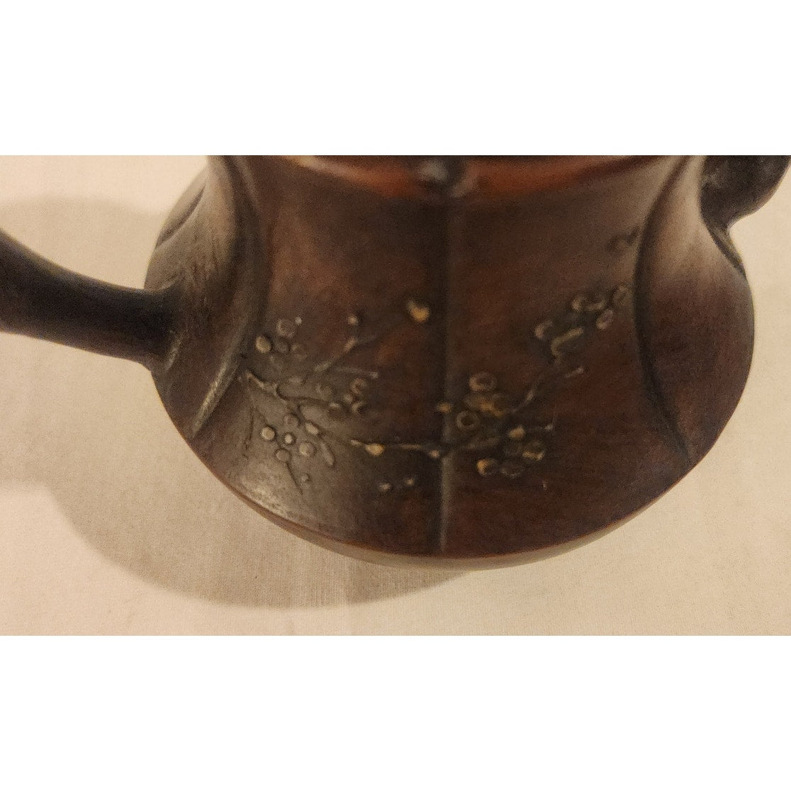Vintage Yixing‑Style Clay Teapot – Dual Marks – Hand‑Carved – 6"