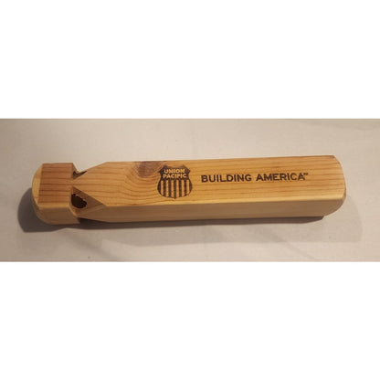 Union Pacific Railroad Wooden Train Whistle Building America 8.5" Vintage Toy