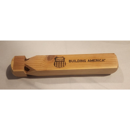 Union Pacific Railroad Wooden Train Whistle Building America 8.5" Vintage Toy