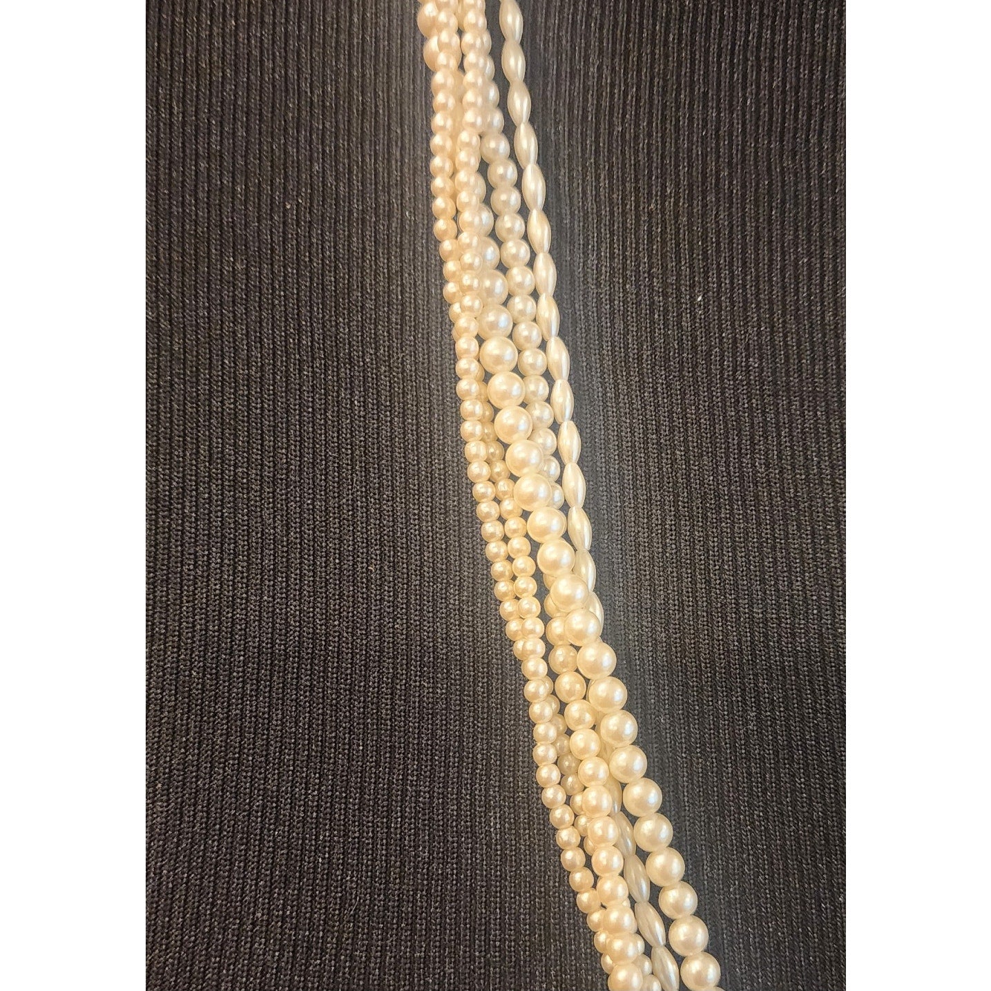 Marvello 5‑Strand Faux Pearl Necklace 30” Vintage Gold‑Tone Clasp