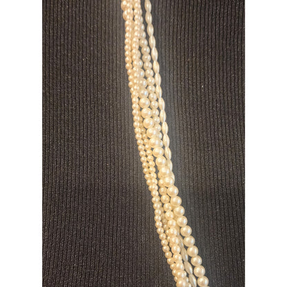 Marvello 5‑Strand Faux Pearl Necklace 30” Vintage Gold‑Tone Clasp