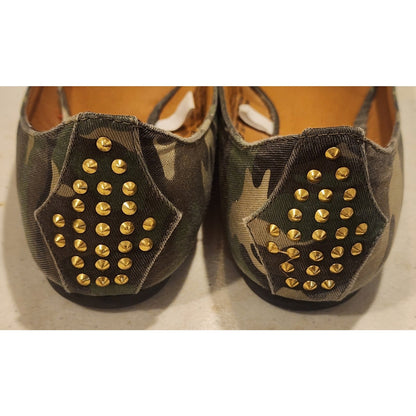 Mossimo Women Size 9 Camouflage Ballet Flats Gold Studded Spiked Heel Shoes Camo