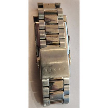 Vintage Guess Steel Mens Blue Dial Rectangular Quartz Watch Stainless Bracelet