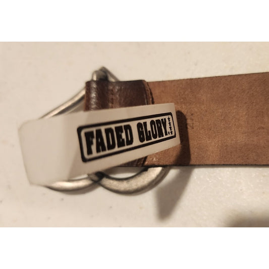 Faded Glory Womens Size 2XL Brown Belt Brushed Silver Heart Buckle Western Boho