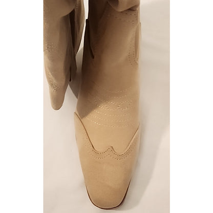 Coutgo Women’s Western Cowboy Boots Tan Suede Size 8 – NEW