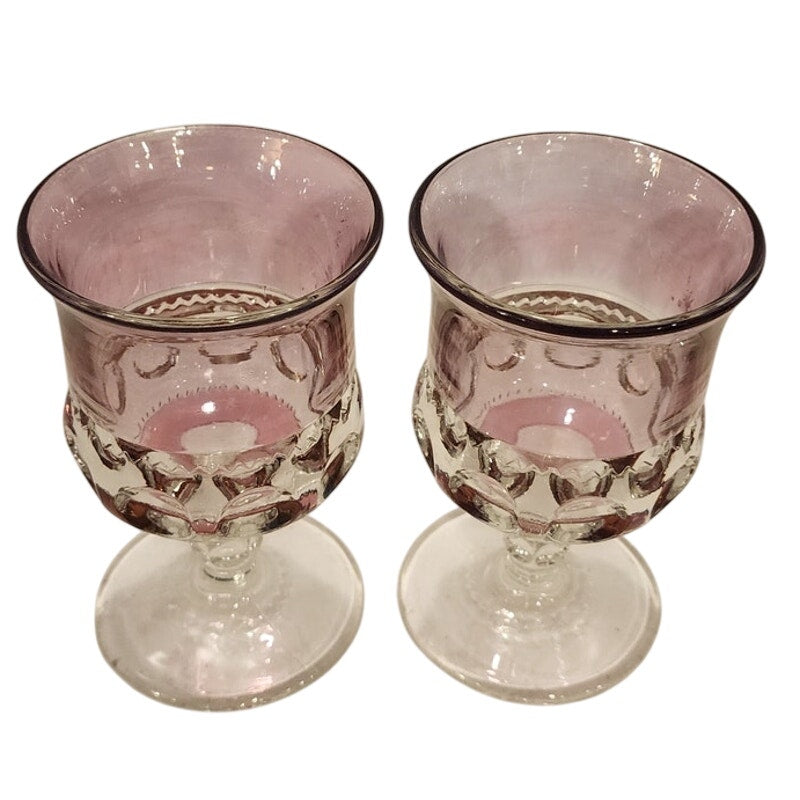 Vintage Indiana Glass Kings Crown Cranberry Flash Thumbprint Goblets Set of 2