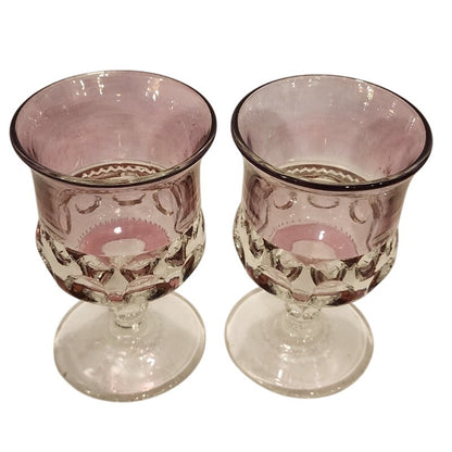 Vintage Indiana Glass Kings Crown Cranberry Flash Thumbprint Goblets Set of 2