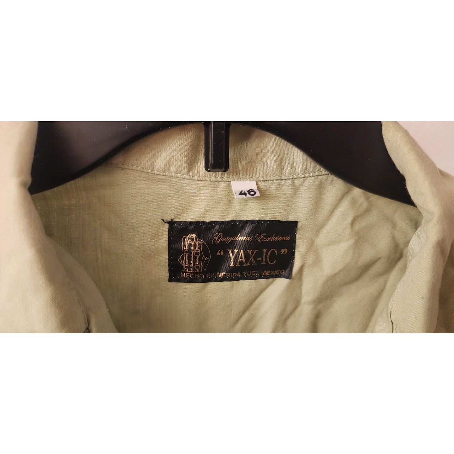 YAX‑IC Guayabera Shirt 46 Light Olive 4‑Pocket Embroidered Mexico