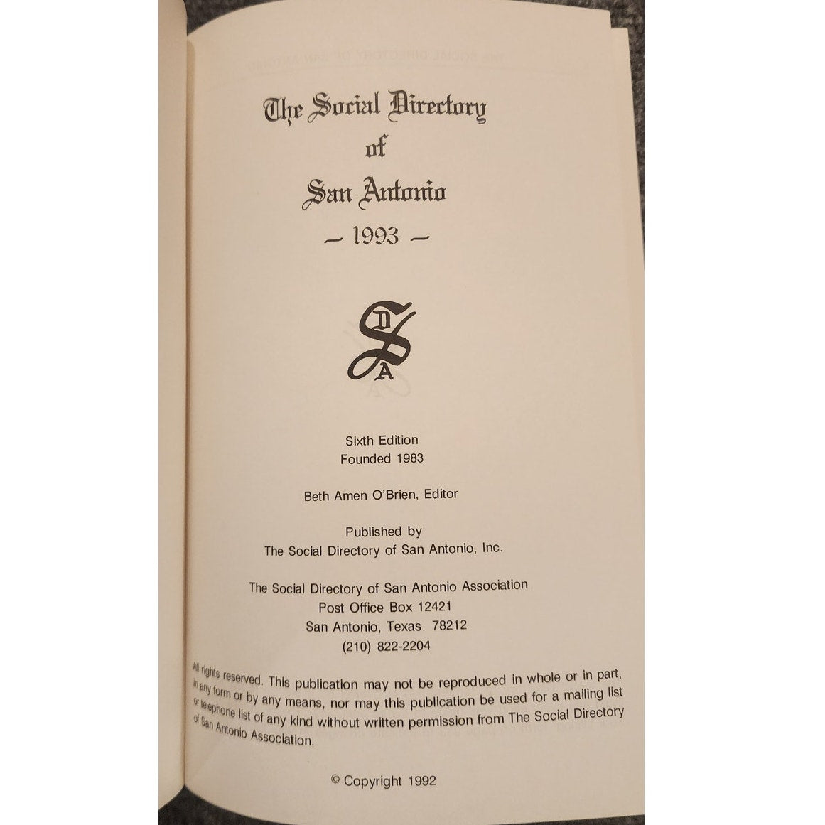 Vintage 1993 Social Directory of San Antonio Inc Hardcover Book Texas Register