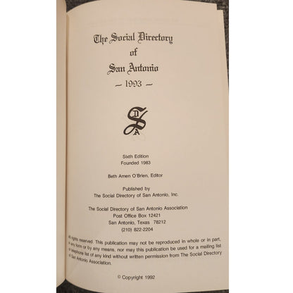 Vintage 1993 Social Directory of San Antonio Inc Hardcover Book Texas Register