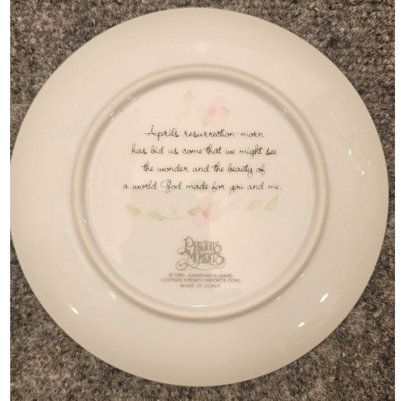 Vintage 1983 Precious Moments April Plate Resurrection Morn Jonathan & David
