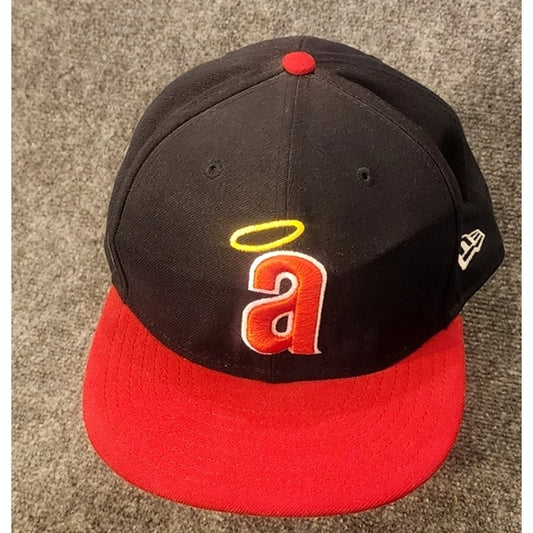 New Era 59FIFTY LA Angels Fitted Hat Size 8 Black Red Cap MLB Baseball