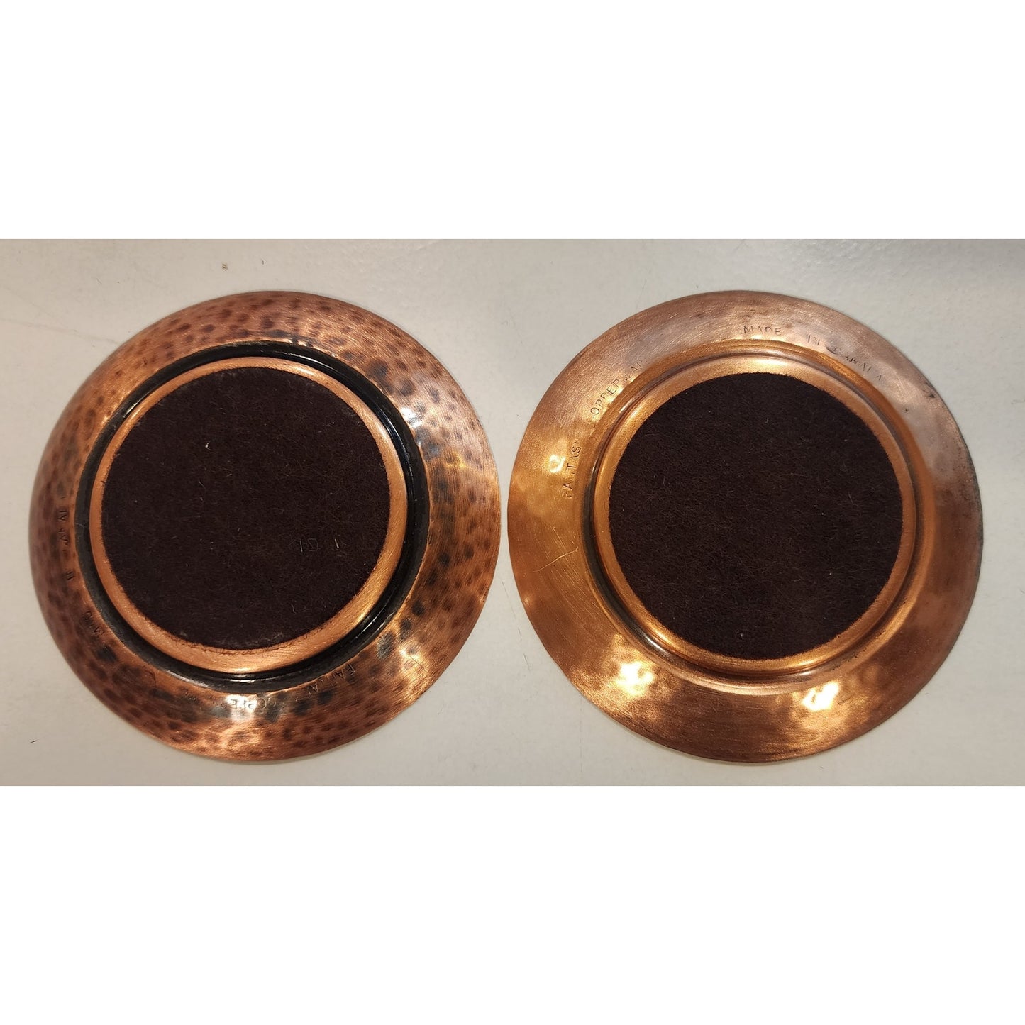 Fantasy Copperware Canada Crest Mini Plates 3⅝” Hammered Copper Vintage Pair