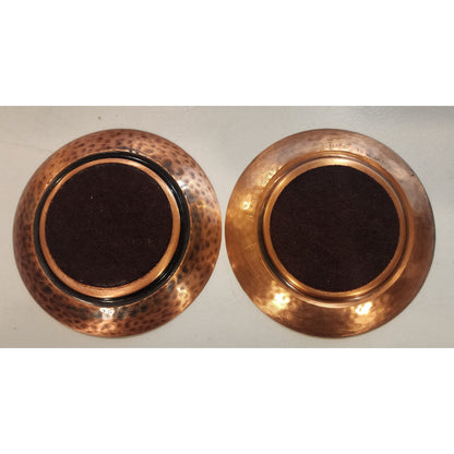 Fantasy Copperware Canada Crest Mini Plates 3⅝” Hammered Copper Vintage Pair