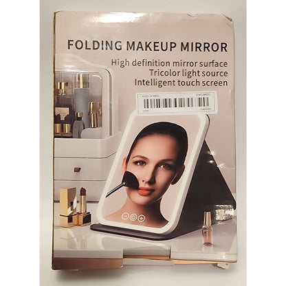 White Folding Lighted Makeup Mirror with 3 Color Light Modes USB Rechargeable